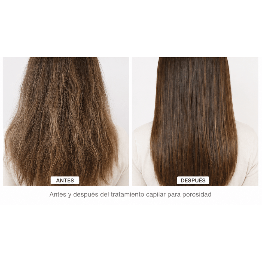 Antes y después del tratamiento capilar para porosidad